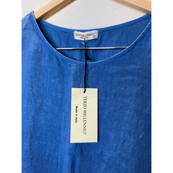 Terzo Millennio Women's 7269 Size Small Soft Blue Linen Short Sleeve Top NWT - Picture 3 of 7